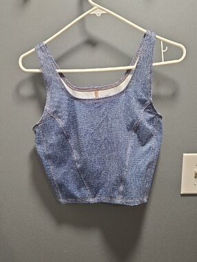 Denim-Look Cropped Tank Top